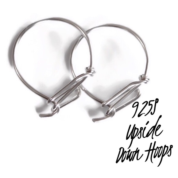 Unique 925 Sterling Silver Upside Down Latch Hoop Earrings 1/2” 3/4” or 1” Sizes - Picture 2 of 7
